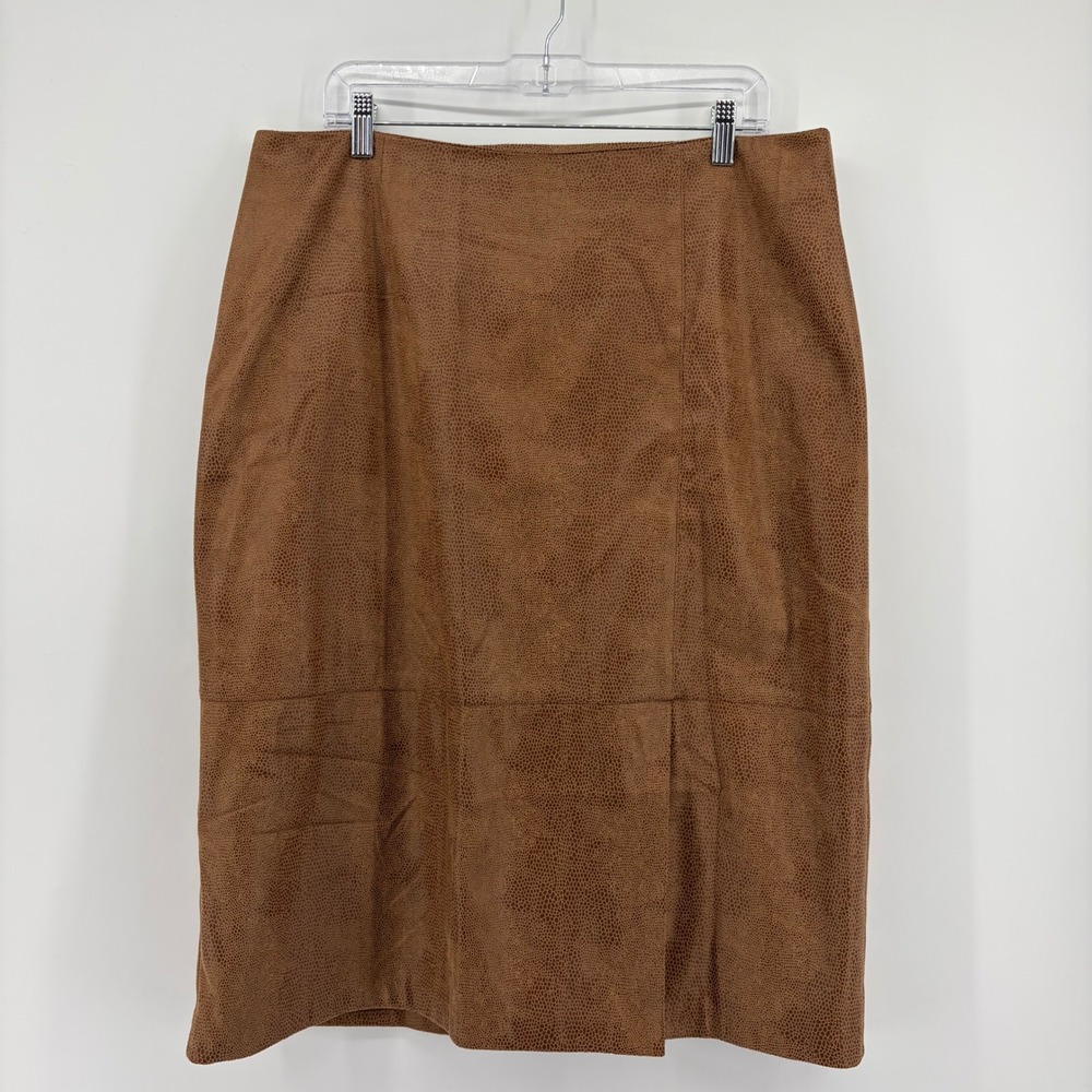 Ruby Rd Womens 16 Brown Skirt Faux Suede Snake Print Pencil Knee Length Lined
